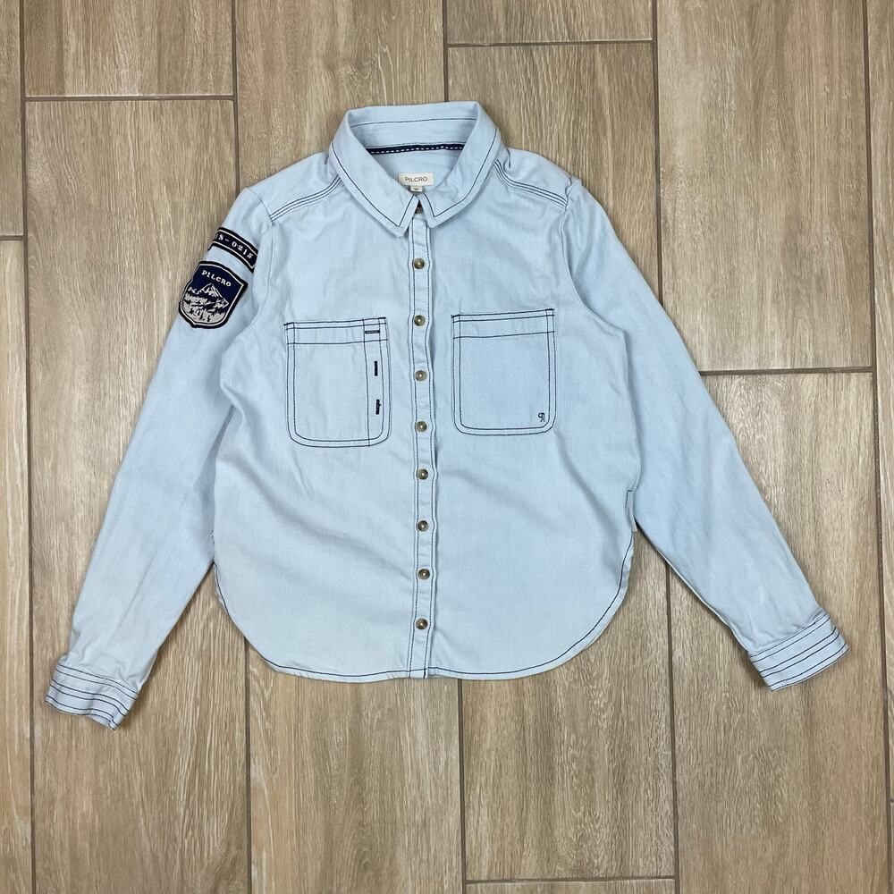 Pilcro Anthropologie Chambray Utility Shirt Womens S Blue Button Front